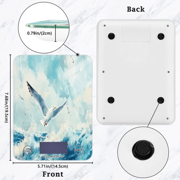 BZSMCE Digital Food Scale Kitchen Scales Creatively Seagulls over Waves Pattern Baking Cooking Keto and Meal Prep, with LCD Display