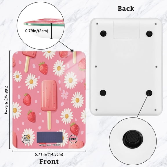 BZSMCE Digital Food Scale Kitchen Scales Creatively Strawberries and Ice Pops Pattern Baking Cooking Keto and Meal Prep, with LCD Display