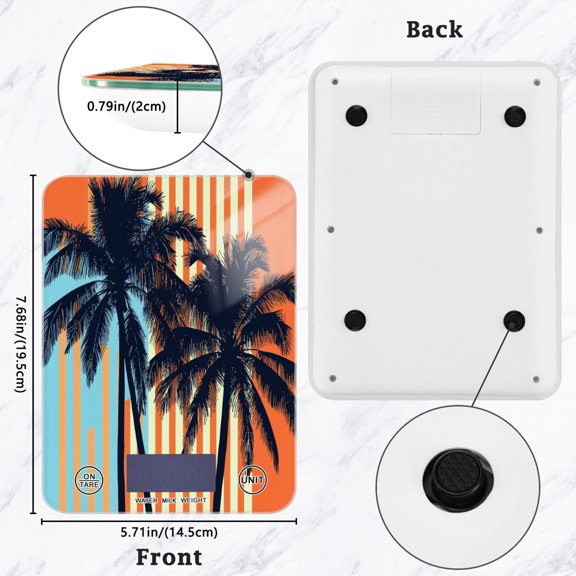 BZSMCE Digital Food Scale Kitchen Scales Creatively Sunset Palms Pattern Baking Cooking Keto and Meal Prep, with LCD Display