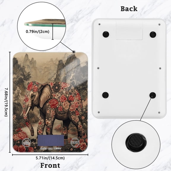 BZSMCE Digital Food Scale Kitchen Scales Creatively The Enchanted Elephant Pattern Baking Cooking Keto and Meal Prep, with LCD Display