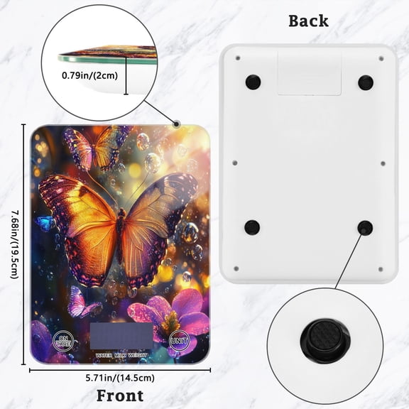 BZSMCE Digital Food Scale Kitchen Scales Creatively Vibrant Butterfly Ballet Pattern Baking Cooking Keto and Meal Prep, with LCD Display