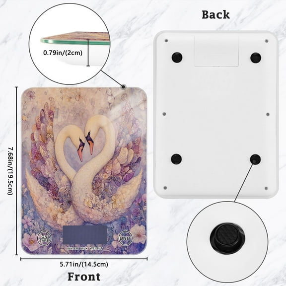 BZSMCE Digital Food Scale Kitchen Scales Creatively Whimsical Love: Swans in Harmony Pattern Baking Cooking Keto and Meal Prep, with LCD Display