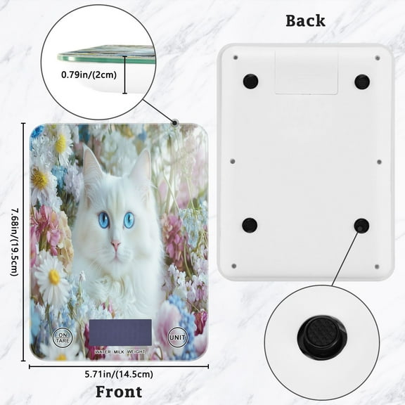 BZSMCE Digital Food Scale Kitchen Scales Creatively White Cat with Blue Eyes Pattern Baking Cooking Keto and Meal Prep, with LCD Display