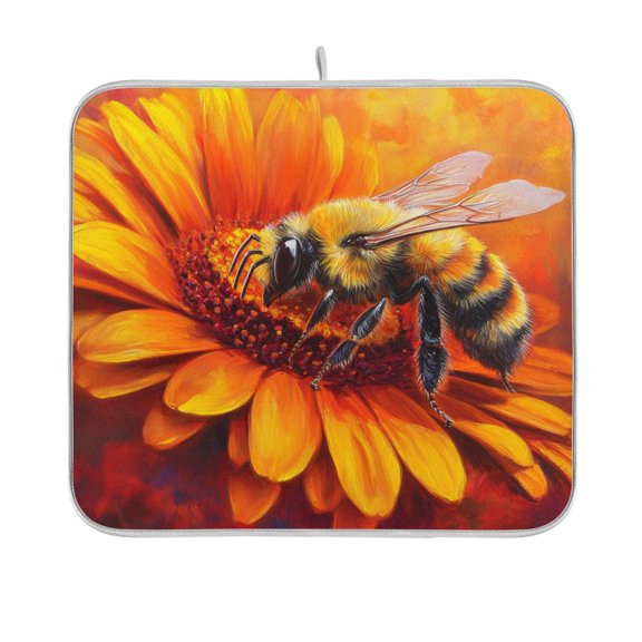 BZSMCE Dish Drying Mat Bee on Oran Design Drying Mats