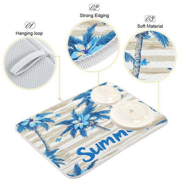 BZSMCE Dish Drying Mat Blue Island Escape Pattern Design Drying Mats