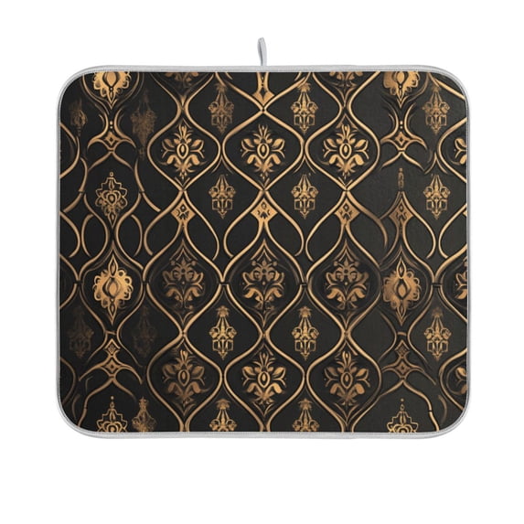 BZSMCE Dish Drying Mat Bohemia Design Gold Flower Pattern Design Drying Mats