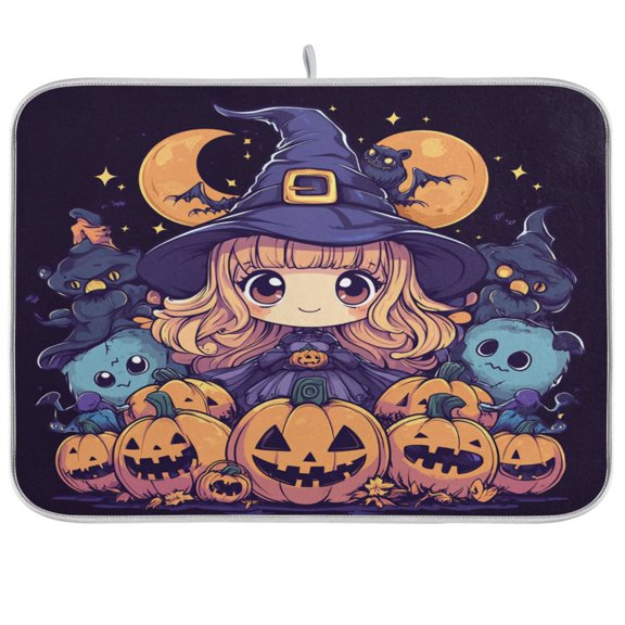 BZSMCE Dish Drying Mat Cartoon Anime Witch Design Drying Mats