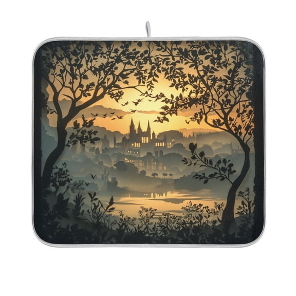 BZSMCE Dish Drying Mat Castle in The Forest Design Drying Mats