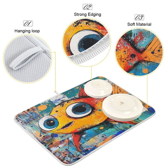BZSMCE Dish Drying Mat Cheerful Swim Pattern Design Drying Mats