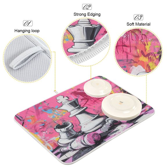 BZSMCE Dish Drying Mat Chess Pieces in Chaos Pattern Design Drying Mats