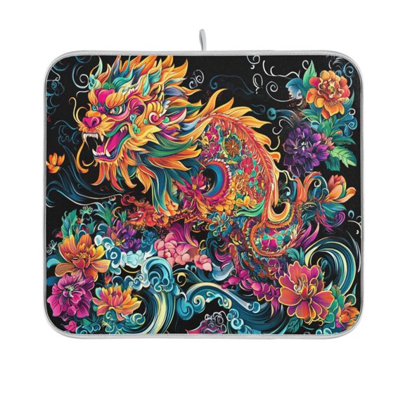 BZSMCE Dish Drying Mat Colorful Dragon Design Drying Mats