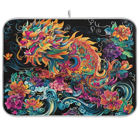 BZSMCE Dish Drying Mat Colorful Dragon Design Drying Mats