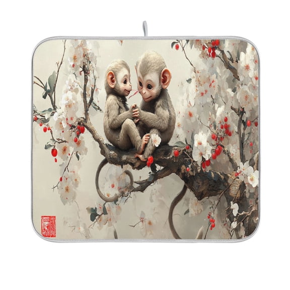 BZSMCE Dish Drying Mat Cute Monkey Ink Style Design Drying Mats