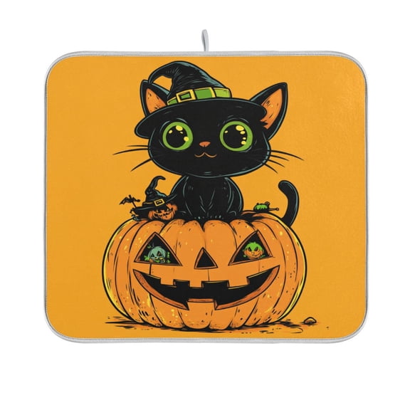 BZSMCE Dish Drying Mat Dark Cat Design Drying Mats
