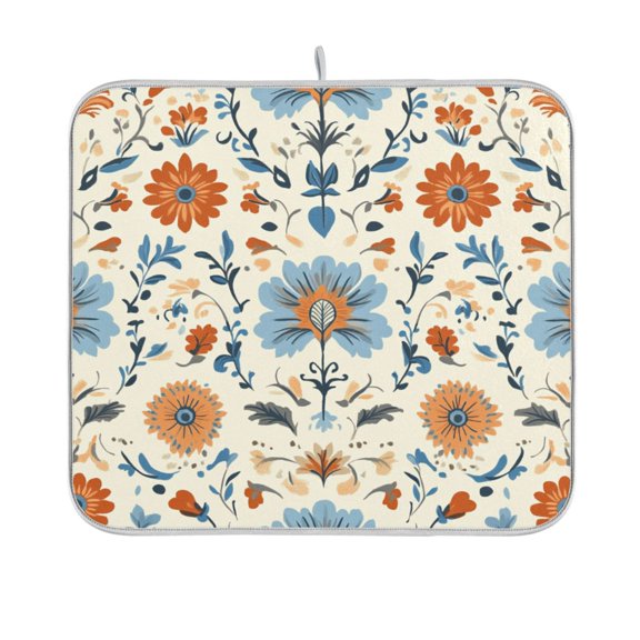 BZSMCE Dish Drying Mat Design Blue and Orange Flowers Art Print Design Drying Mats