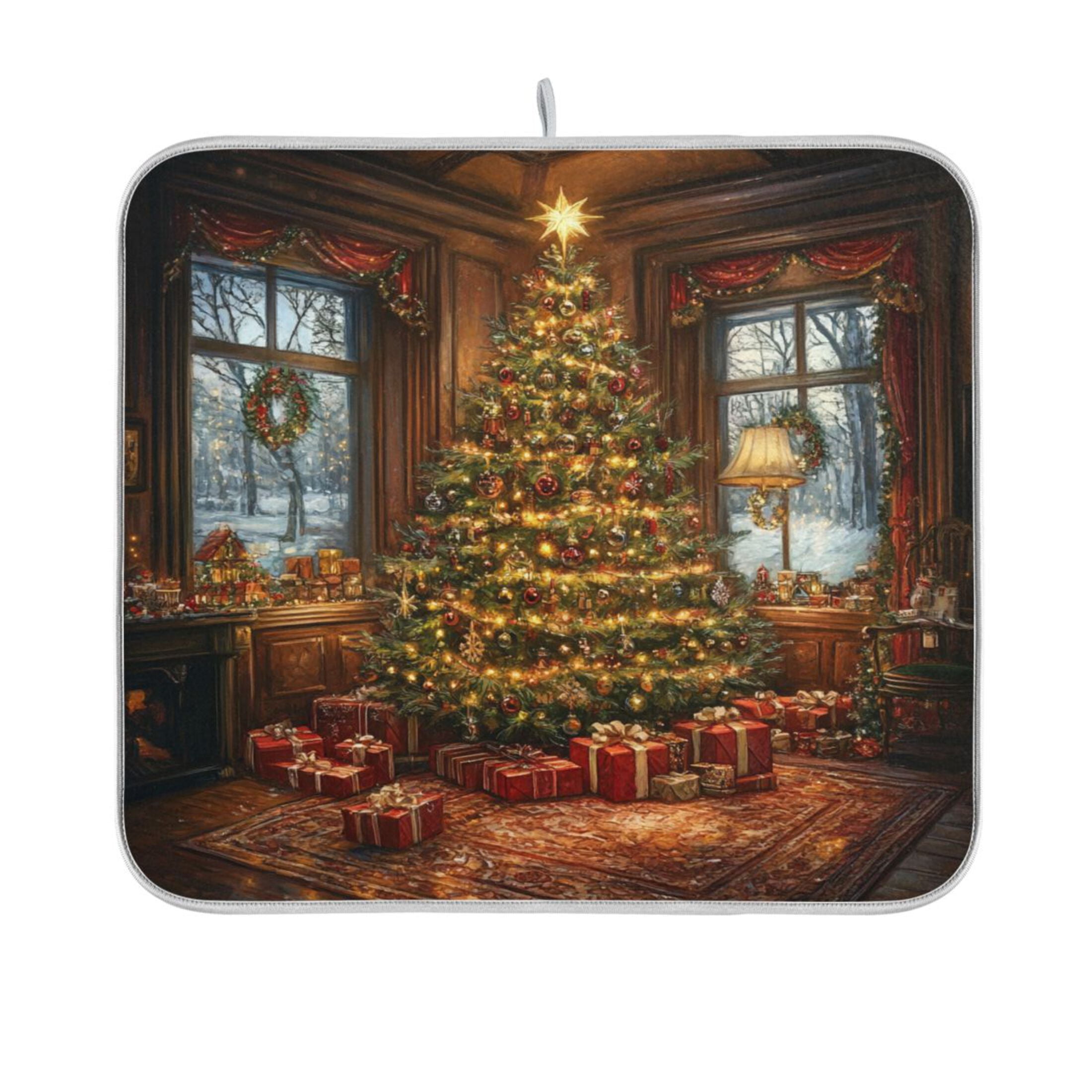 BZSMCE Dish Drying Mat Elegant Christmas Trees Design Drying Mats