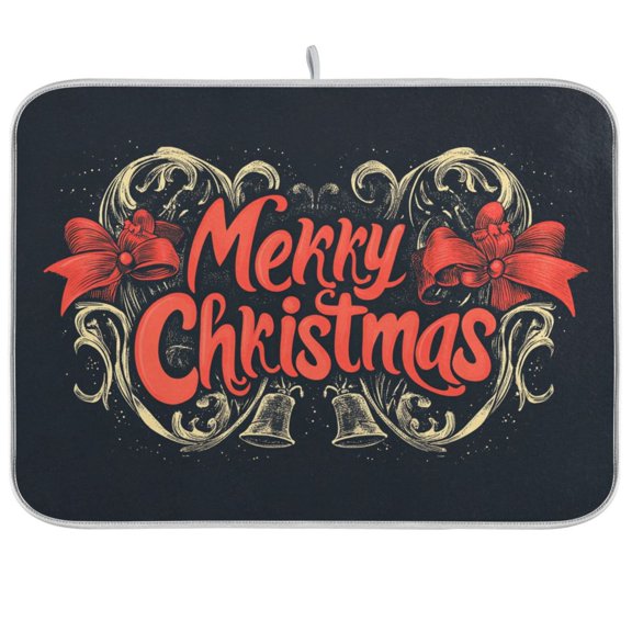 BZSMCE Dish Drying Mat Elegant Freehand Christmas Red Bowknot Design Drying Mats