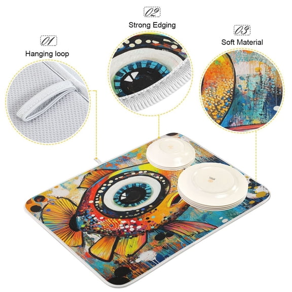 BZSMCE Dish Drying Mat Eyed Wonder Pattern Design Drying Mats