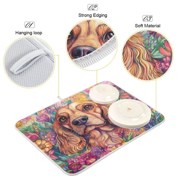 BZSMCE Dish Drying Mat Floral Companion Pattern Design Drying Mats