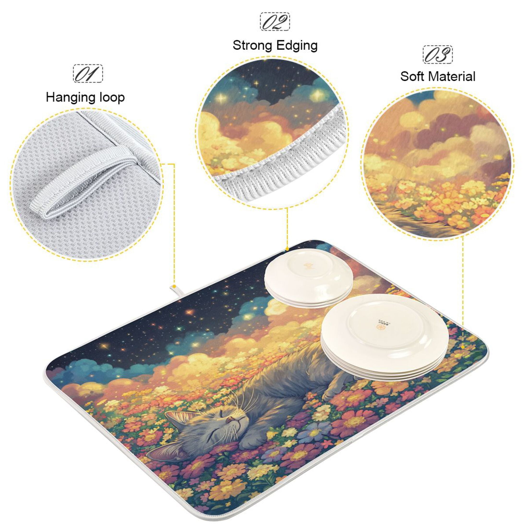 Drying Pad Pattern BZSMCE Dish Drying Mat Floral Dream Pattern Design Drying Mats ...