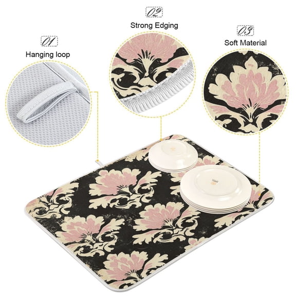 BZSMCE Dish Drying Mat Floral Whisper Pattern Design Drying Mats