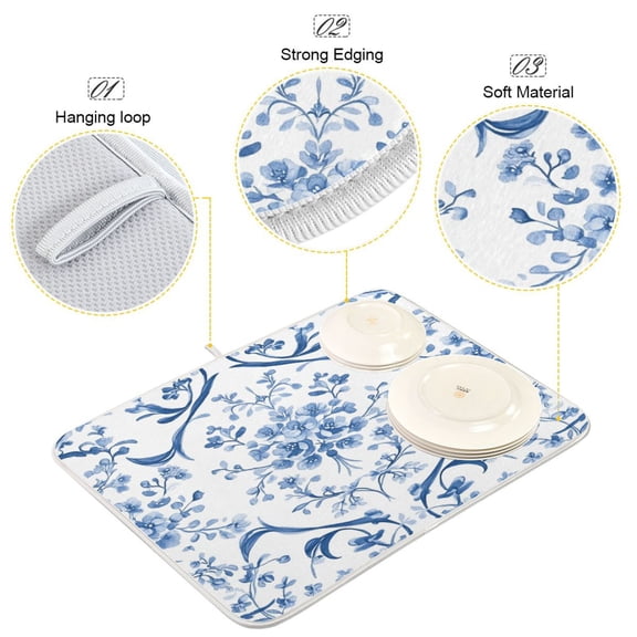 BZSMCE Dish Drying Mat Floral Whispers Pattern Design Drying Mats