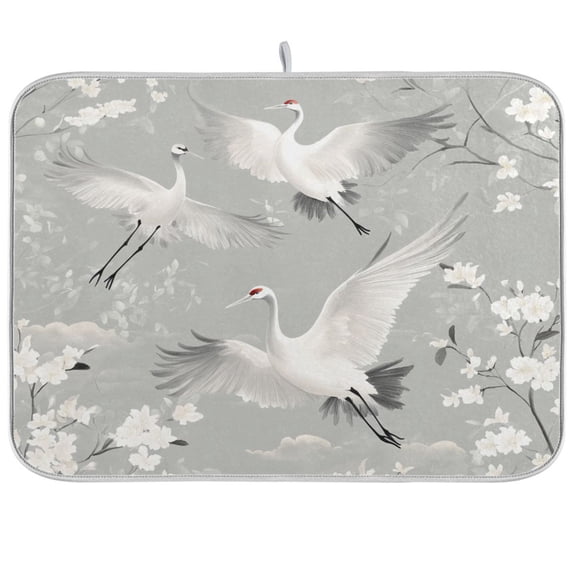 BZSMCE Dish Drying Mat Fly Crane White Blossom Design Drying Mats