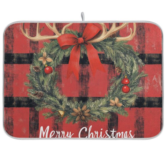 BZSMCE Dish Drying Mat Freehand Christmas Bowknot Print Design Drying Mats