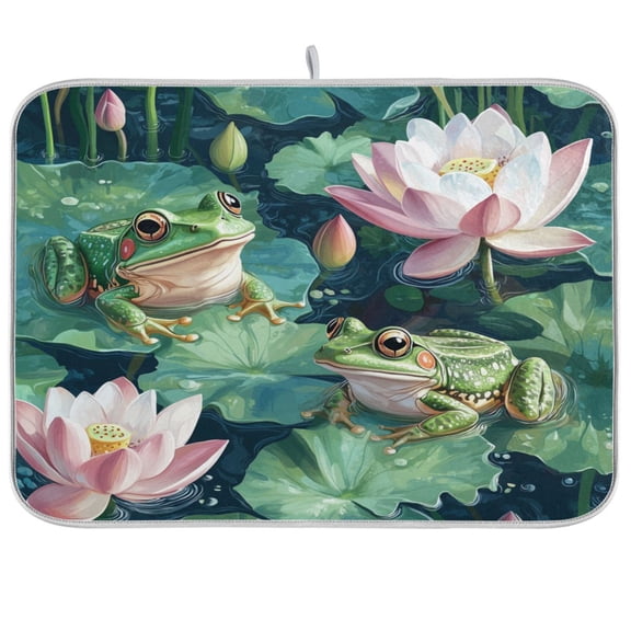 BZSMCE Dish Drying Mat Frogs Sitting on Lotu Design Drying Mats