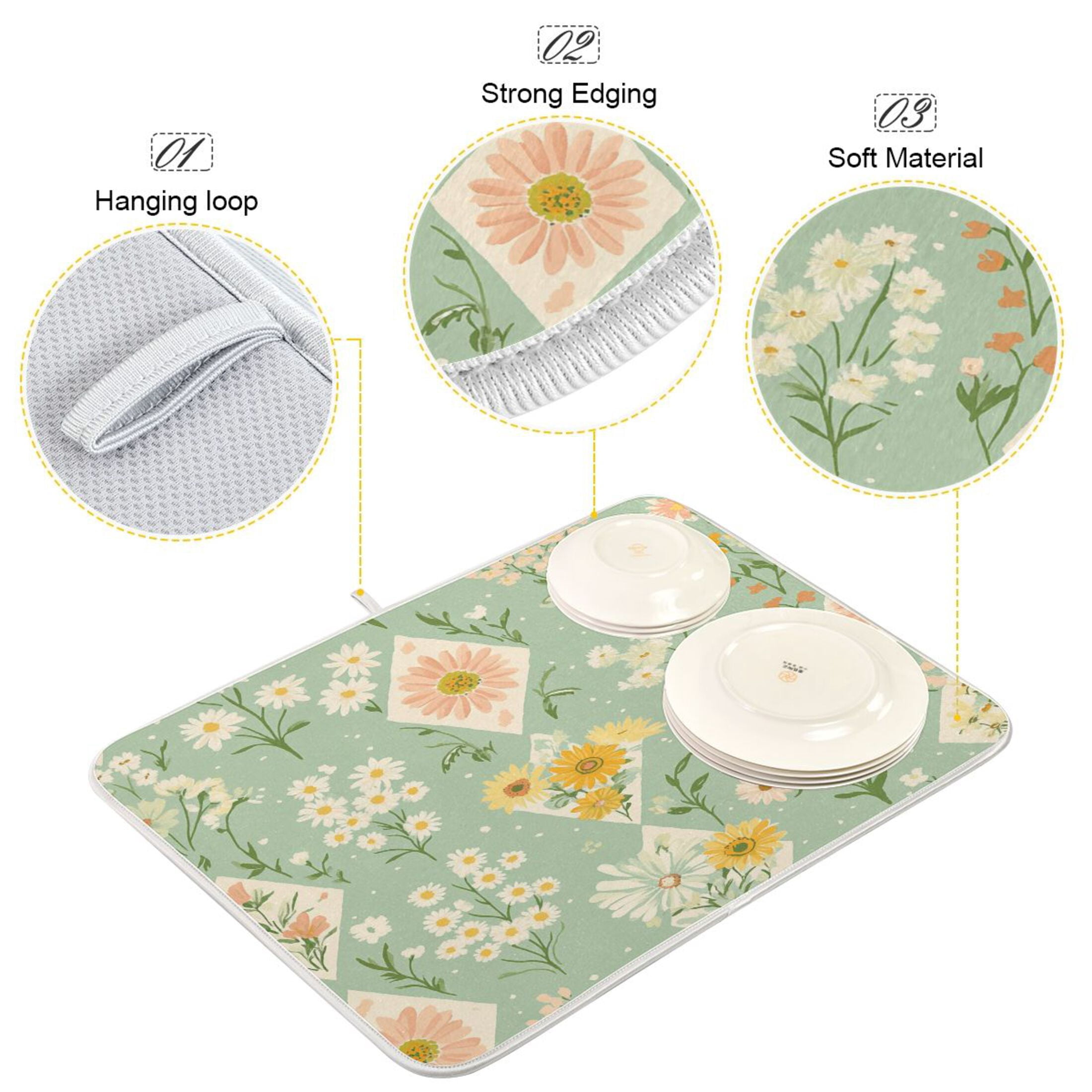 Drying Pad Pattern BZSMCE Dish Drying Mat Garden Harmony Pattern Design Drying Mats ...