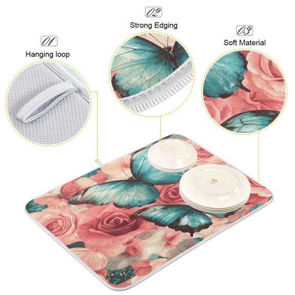 BZSMCE Dish Drying Mat Garden Whispers Pattern Design Drying Mats