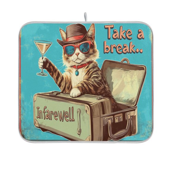 BZSMCE Dish Drying Mat Gentleman Cat Design Drying Mats