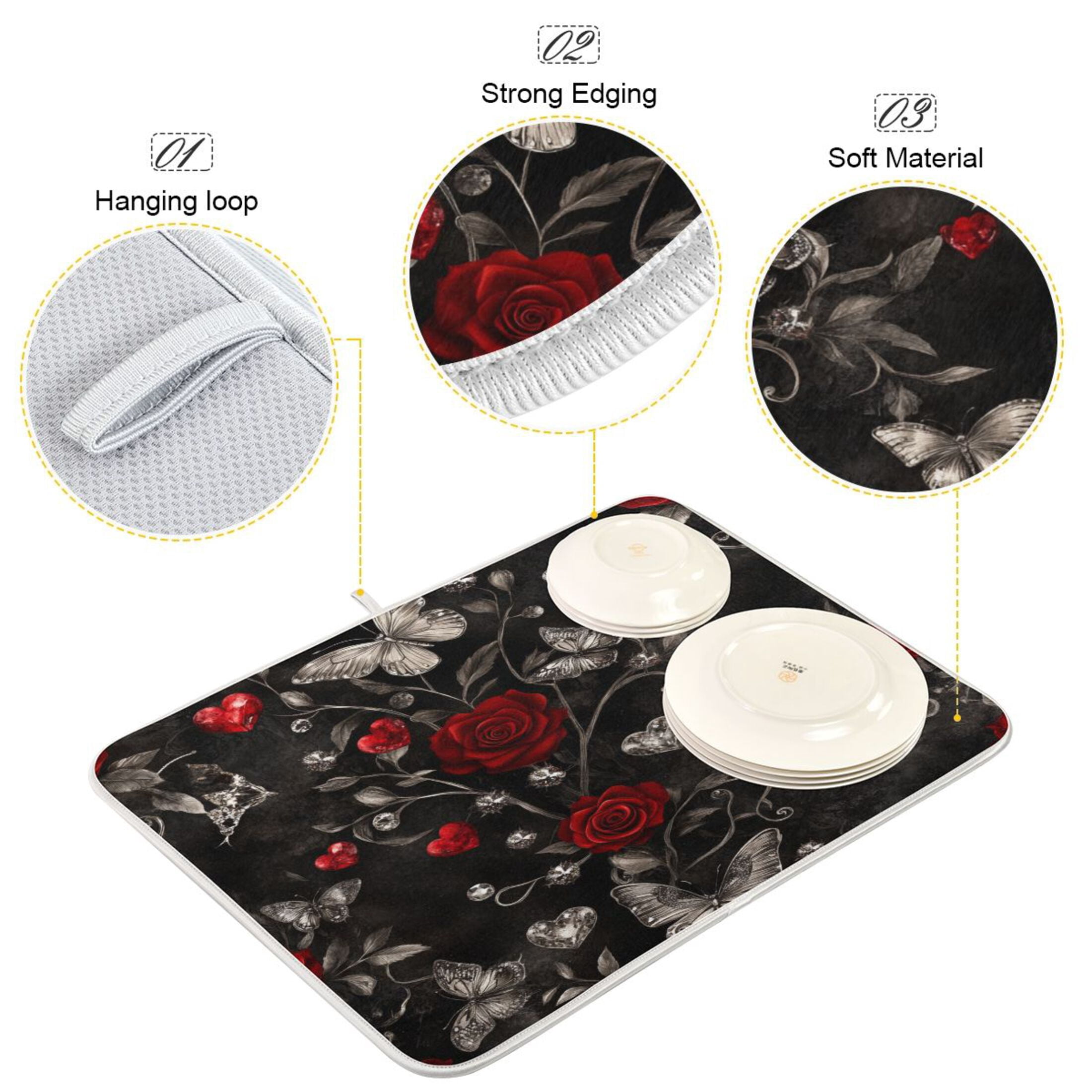 Drying Pad Pattern BZSMCE Dish Drying Mat Gothic Romance Pattern Design Drying Mats ...