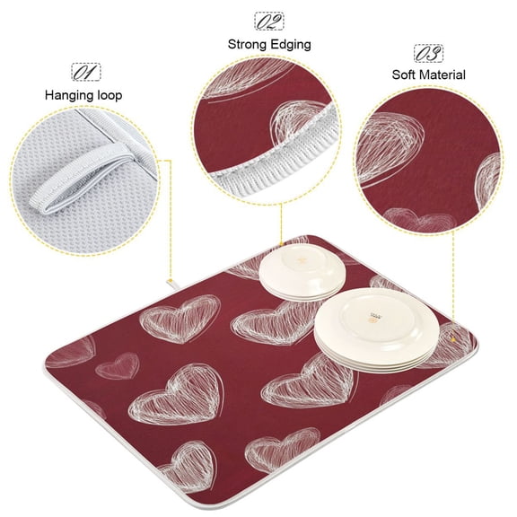 BZSMCE Dish Drying Mat Heartfelt Whispers Pattern Design Drying Mats