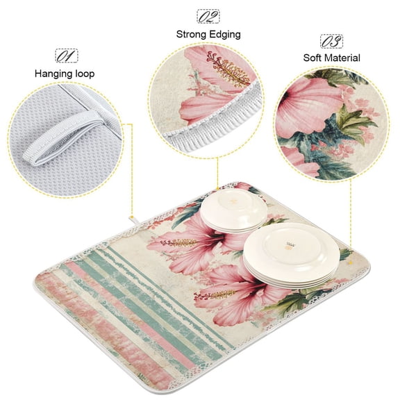 BZSMCE Dish Drying Mat Hibiscus Harmony Pattern Design Drying Mats
