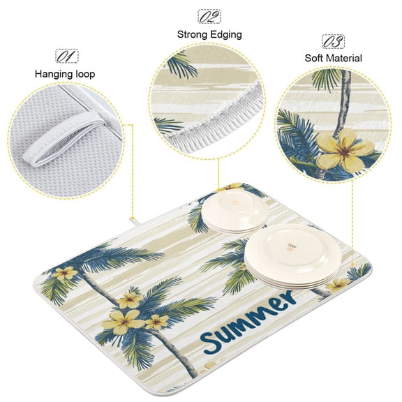 BZSMCE Dish Drying Mat Island Blooms Pattern Design Drying Mats