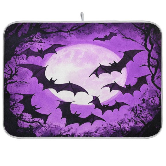 BZSMCE Dish Drying Mat Lovely Bats Flying Purple Moon Design Drying Mats