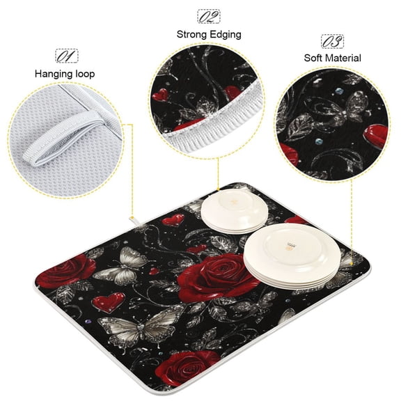 BZSMCE Dish Drying Mat Midnight Garden Whispers Pattern Design Drying Mats