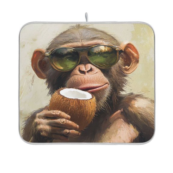 BZSMCE Dish Drying Mat Monkey Drinking Coconut Design Drying Mats