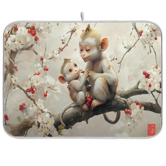 BZSMCE Dish Drying Mat Monkey Play on Tree Design Drying Mats