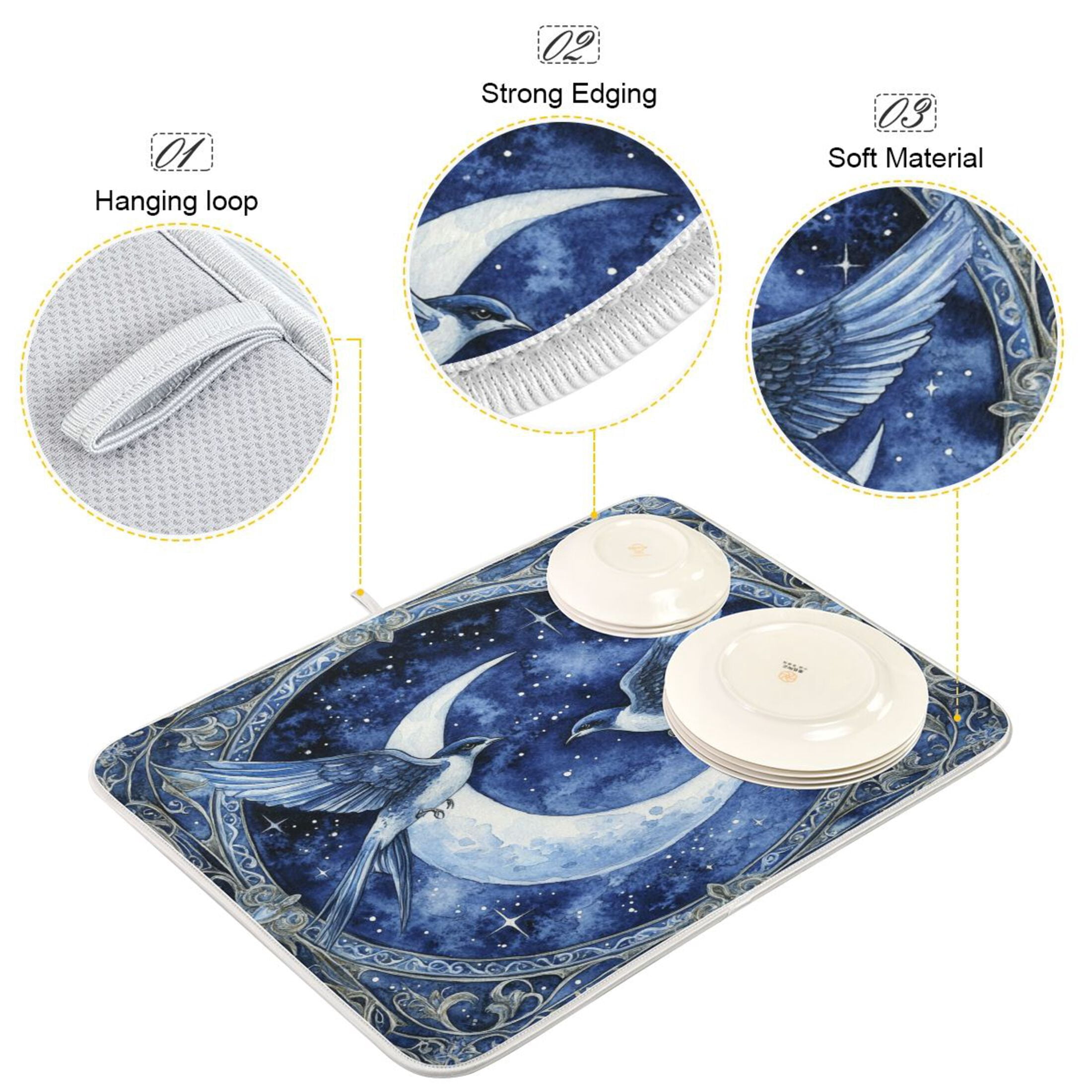 Drying Pad Pattern BZSMCE Dish Drying Mat Moonlit Soiree Pattern Design Drying Mats ...