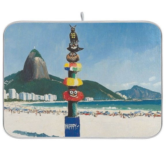 BZSMCE Dish Drying Mat Owls Stand on The Pole Design Drying Mats