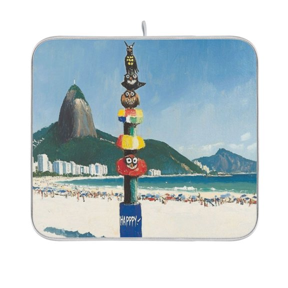 BZSMCE Dish Drying Mat Owls Stand on The Pole Design Drying Mats