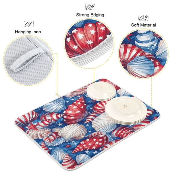 BZSMCE Dish Drying Mat Patriotic Seashells Pattern Design Drying Mats