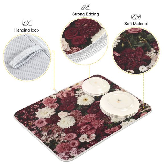 BZSMCE Dish Drying Mat Petals Of Passion Pattern Design Drying Mats