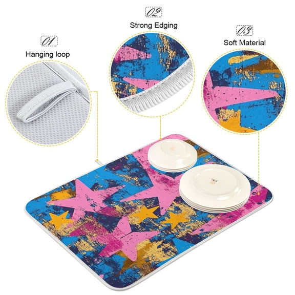 BZSMCE Dish Drying Mat Retro Star Spectrum Pattern Design Drying Mats