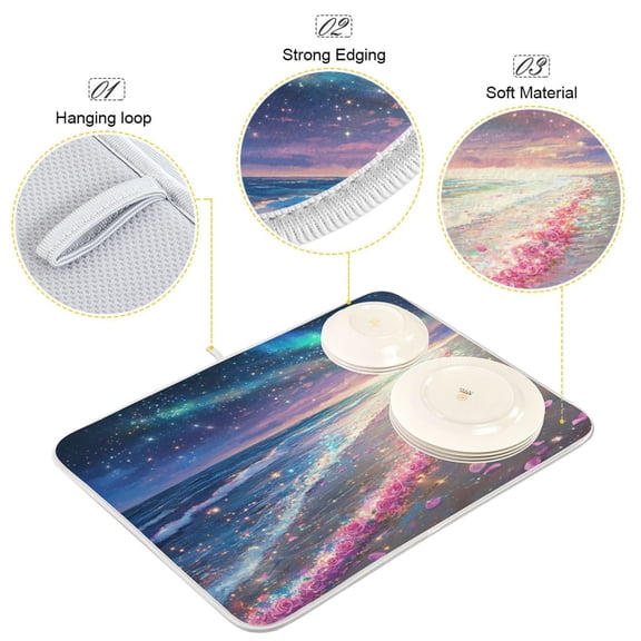BZSMCE Dish Drying Mat Rose Beach Pattern Design Drying Mats