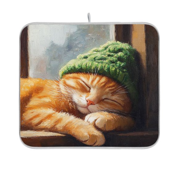 BZSMCE Dish Drying Mat Sleepping Cat Design Drying Mats