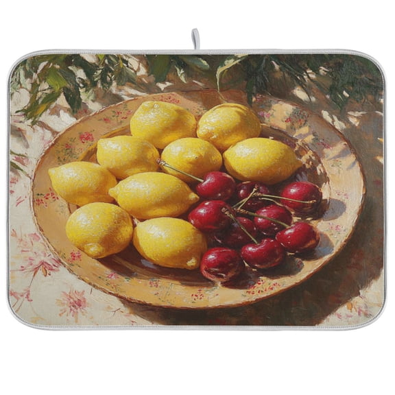BZSMCE Dish Drying Mat Sun and Lemon Design Drying Mats