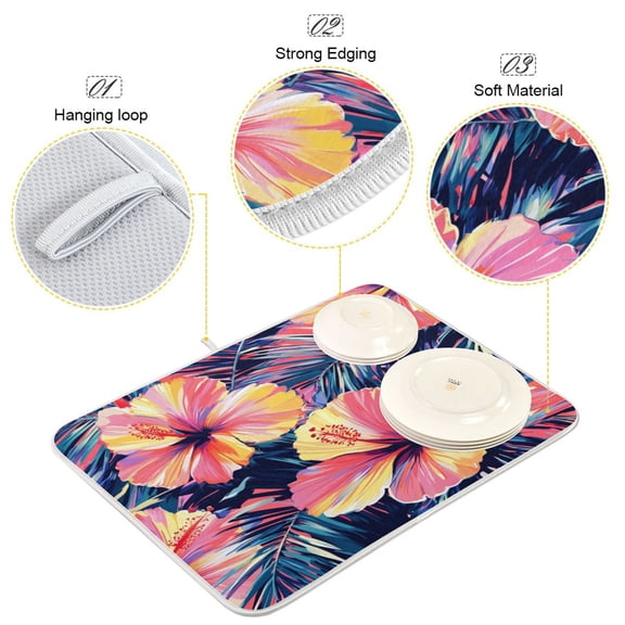 BZSMCE Dish Drying Mat Sunset Hibiscus Pattern Design Drying Mats